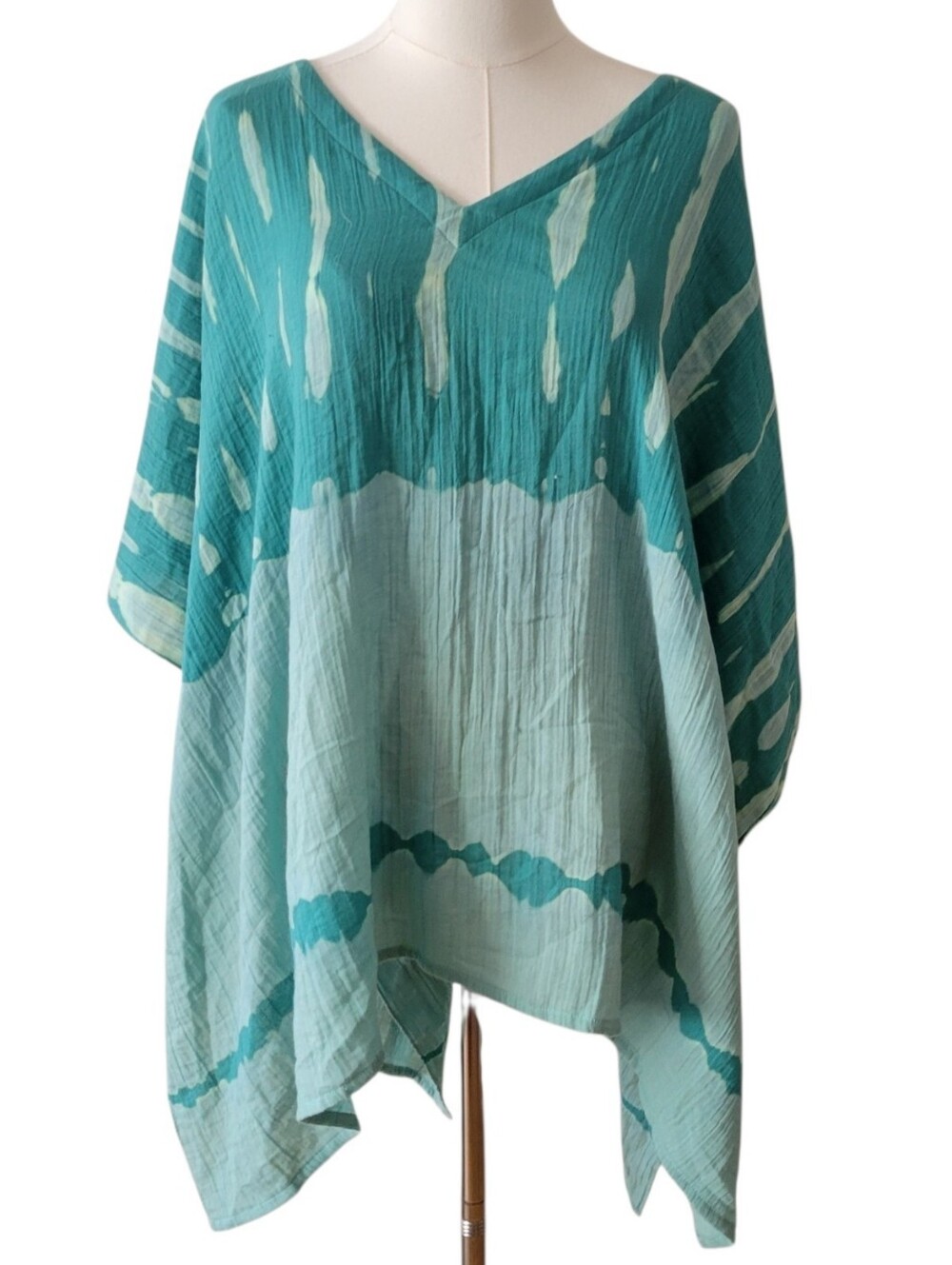 J. Jill Purejill Green Batik Cotton Flowy Caftan‎ Top Size S-L